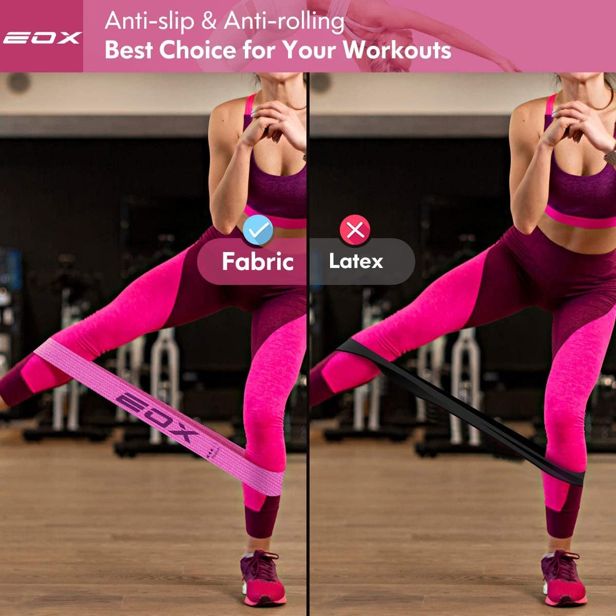 Non-Slip Fabric Resistance Loop Bands for Leg and Glute Training, 5 Resistance Levels (Pink)